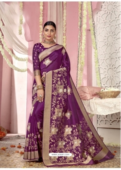 Purple Designer Wedding Wear Organza Sari