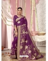 Purple Designer Wedding Wear Organza Sari