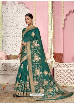 Teal Designer Wedding Wear Organza Sari
