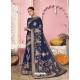 Dark Blue Designer Wedding Wear Organza Sari