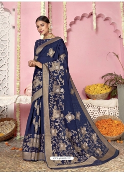 Dark Blue Designer Wedding Wear Organza Sari