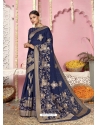 Dark Blue Designer Wedding Wear Organza Sari