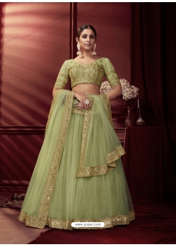 Green Designer Wedding Wear Net Lehenga Choli