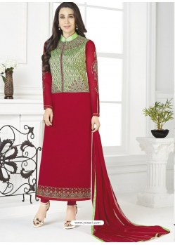 Tomato Red Designer Party Wear Straight Salwar Suit