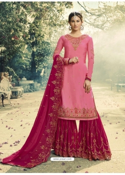 Light Pink Designer Satin Georgette Sharara Suit