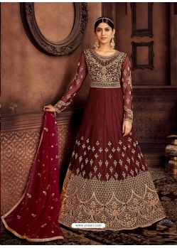 Maroon Designer Embroidered Gown Style Anarkali Suit