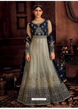Grey Designer Embroidered Gown Style Anarkali Suit