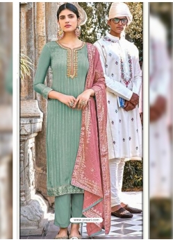 Grayish Green Designer Blooming Georgette Salwar Suit