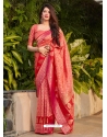 Peach Designer Wedding Wear Banarasi Soft Silk Sari