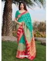 Aqua Mint Designer Wedding Wear Banarasi Soft Silk Sari