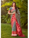 Aqua Grey Designer Wedding Wear Banarasi Soft Silk Sari