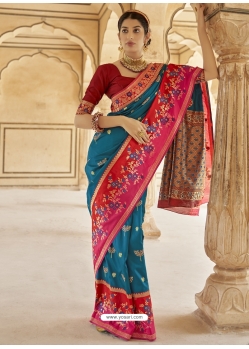 Blue Designer Wedding Wear Banarasi Soft Silk Sari