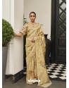 Gold Designer Wedding Wear Soft Zari Sari