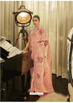 Baby Pink Designer Wedding Wear Soft Zari Sari