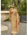 Cream Designer Wedding Wear Soft Zari Sari