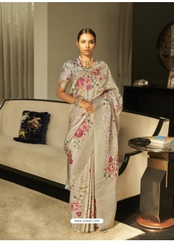 Silver Designer Wedding Wear Soft Zari Sari