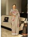 Silver Designer Wedding Wear Soft Zari Sari