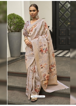 Light Grey Designer Wedding Wear Soft Zari Sari