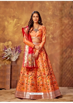 Orange Designer Wedding Wear Silk Lehenga Choli