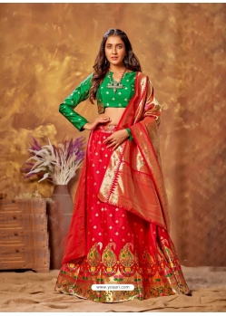 Tomato Red Designer Wedding Wear Silk Lehenga Choli