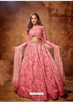 Pink Designer Wedding Wear Organza Lehenga Choli