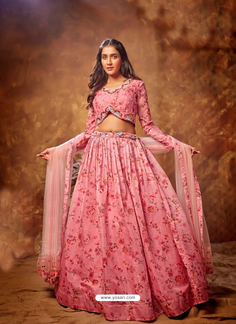 Pink Designer Wedding Wear Organza Lehenga Choli
