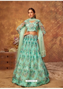 Aqua Mint Designer Wedding Wear Organza Lehenga Choli