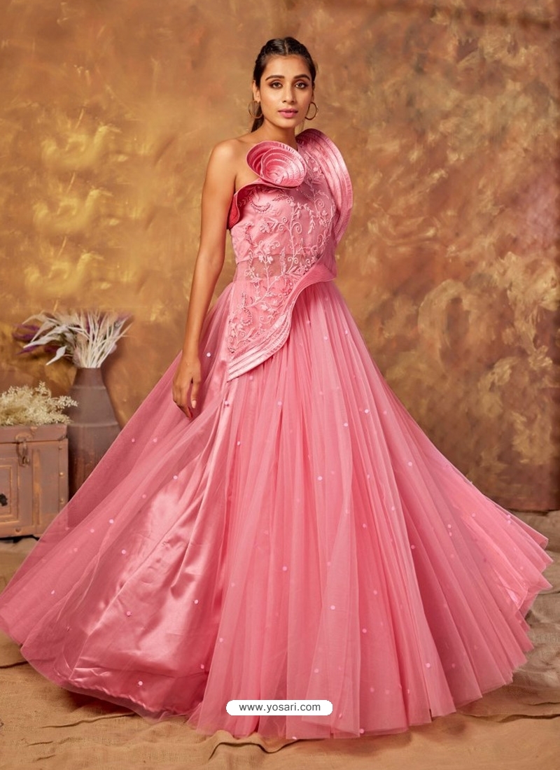 Pink Readymade Fancy Designer Party Wear Net Gown