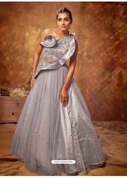 Silver Readymade Fancy Designer Party Wear Net Gown