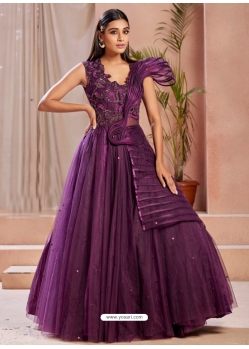 Purple Readymade Fancy Designer Party Wear Net Gown