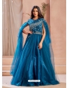 Teal Blue Readymade Fancy Designer Party Wear Net Gown