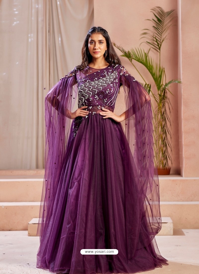 Buy Purple Readymade Fancy Designer Party Wear Net Gown | Gowns