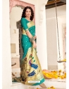 Aqua Mint Designer Wedding Wear Banarasi Soft Silk Sari