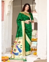 Forest Green Designer Wedding Wear Banarasi Soft Silk Sari