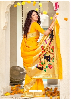 Yellow Designer Wedding Wear Banarasi Soft Silk Sari