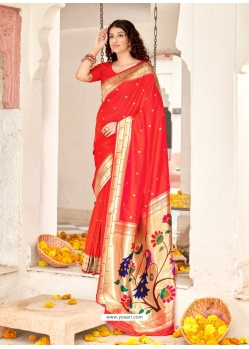 Red Designer Wedding Wear Banarasi Soft Silk Sari
