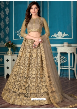 Taupe Designer Wedding Wear Net Lehenga Choli