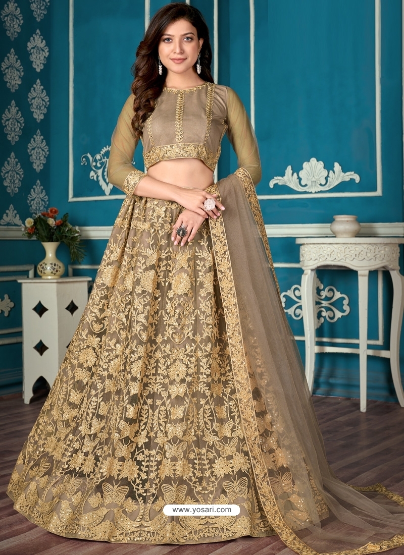 Buy Taupe Designer Wedding Wear Net Lehenga Choli | Wedding ...