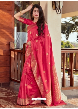 Rose Red Designer Party Wear Silk Sari