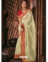 Off White Designer Wedding Wear Silk Sari