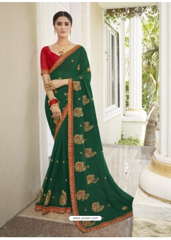 Dark Green Designer Party Wear Georgette Sari