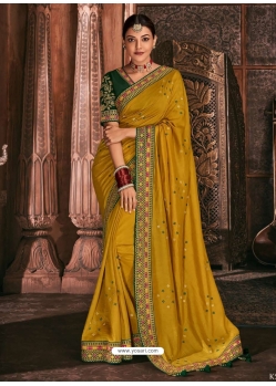 Mustard Designer Wedding Wear Silk Sari