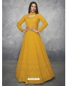Yellow Designer Party Wear Real Georgette Anarkali Suit
