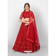 Tomato Red Designer Wedding Wear Soft Net Lehenga Choli