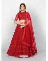 Tomato Red Designer Wedding Wear Soft Net Lehenga Choli