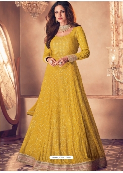Yellow Designer Wedding Wear Pure Georgette Anarkali Suit
