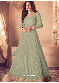 Olive Green Designer Wedding Wear Pure Georgette Anarkali Suit