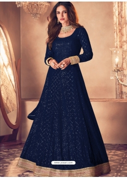 Navy Blue Designer Wedding Wear Pure Georgette Anarkali Suit