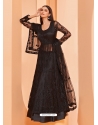 Black Designer Party Wear Net Front-Cut Anarkali Suit With Lehenga