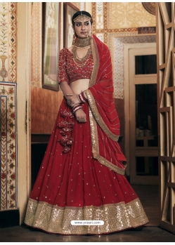Tomato Red Designer Wedding Wear Net Lehenga Choli